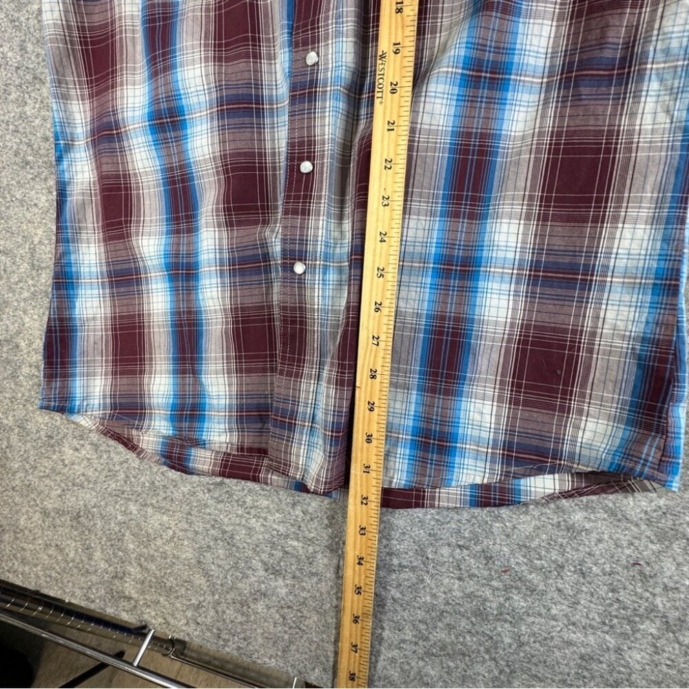 Vintage Wrangler Plaid Western Burgundy Pearl Snap Button Shirt L Tall Cotton - Picture 8 of 14